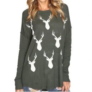 Show Me Your Mumu Waffle Knit Long Sleeve Tunic Top Green Buck Small Loungewear